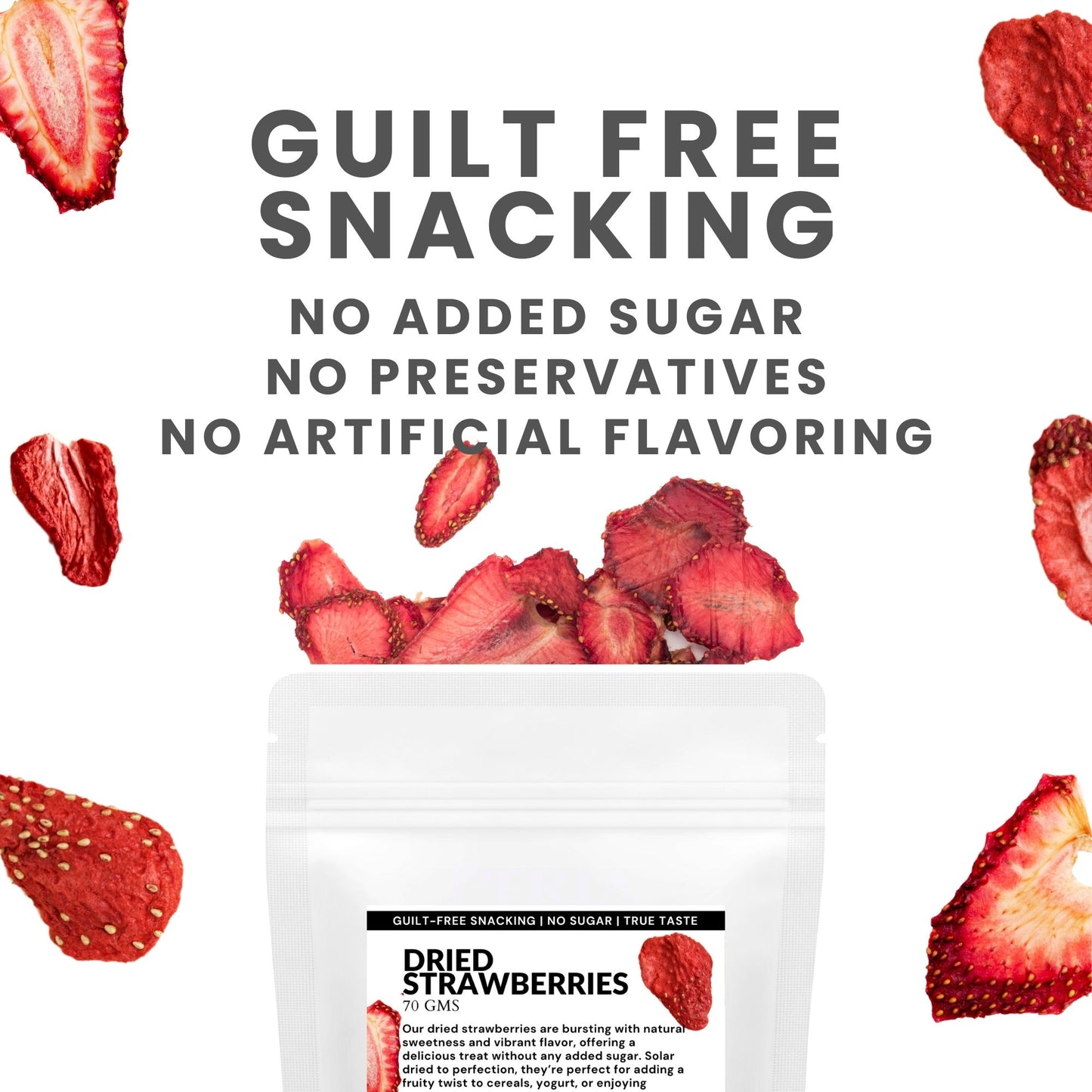 Solar Dried Strawberry Fruit – Antioxidant-rich guilt-free Snack| 70 g